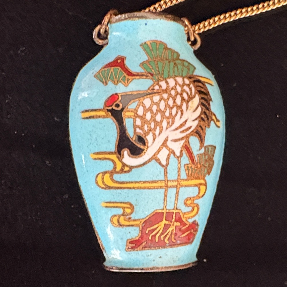 Vintage Cloisonne Urn Pendant Necklace